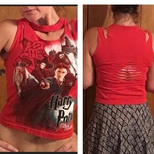 Harry Potter crop top size xs distressed tee upcycled red merch nerdy y2k shirt